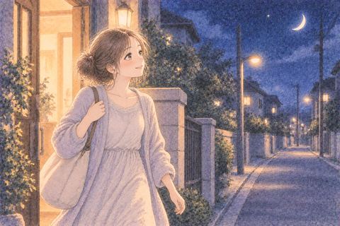 夜中に家を出て歩き始める女性