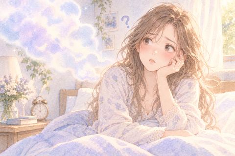 夢を思い出せず不思議そうにする女性