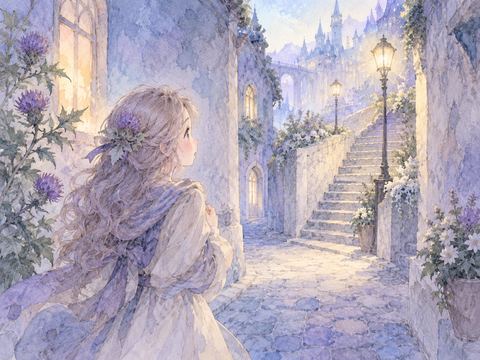見覚えのある曲がり角と階段を前に驚く女性