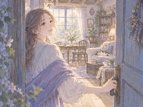 見覚えのある家の玄関を開けてほっとする女性