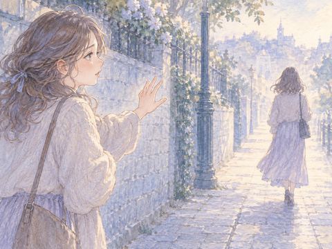 声をかけても振り向かず歩き去る旧友を悲しそうに見つめる女性