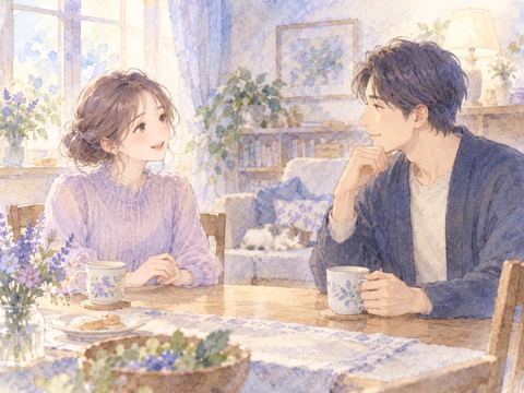 義理の兄と和やかに話すアザミ