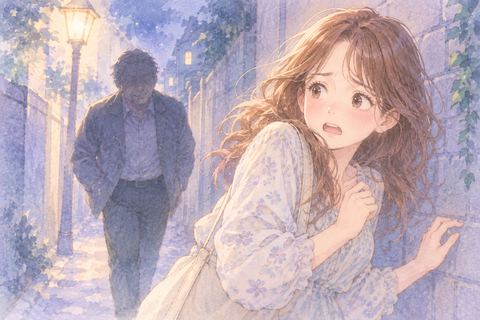 知らない年上男性に迫られて身を引く女性