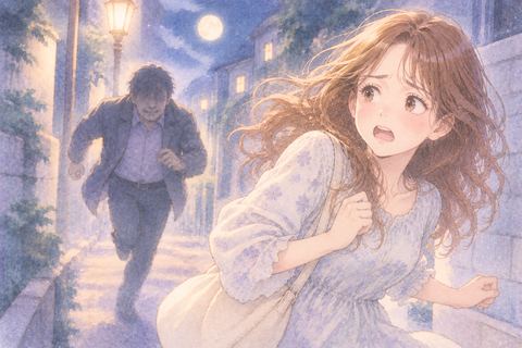 年上男性に追われて夜道を逃げる女性