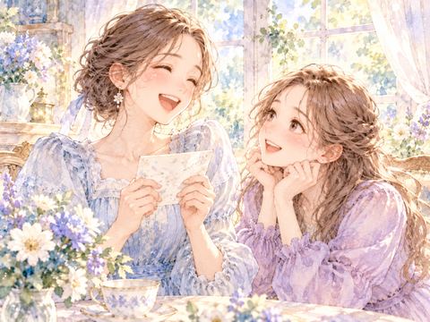 嬉しそうに笑う姉を見て微笑む女性