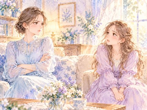 険しい表情で怒る姉を前に不安そうに立つ女性