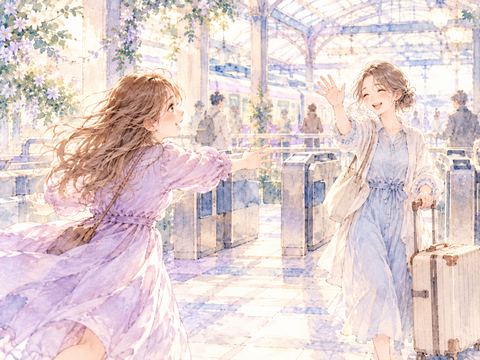 駅で久しぶりに会った姉へ笑顔で駆け寄る女性