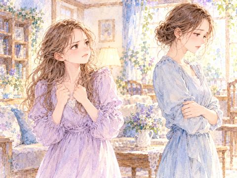 室内で感情的に喧嘩する大人の姉妹