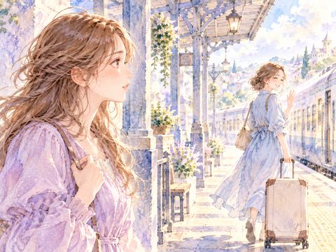 駅のホームで遠ざかる姉を寂しそうに見送る女性