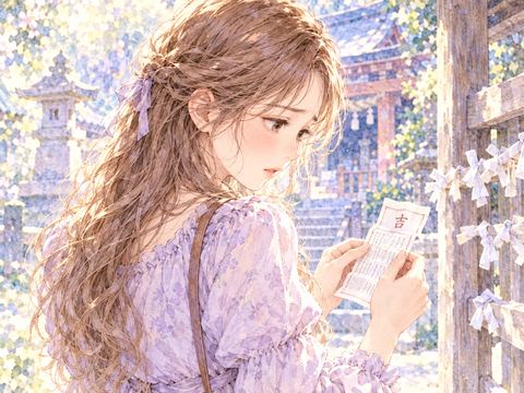 おみくじの結果を見て肩を落とす女性