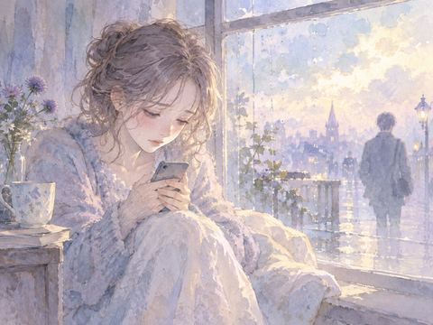 恋人から別れのLINEを受け取り悲しそうにうつむく女性