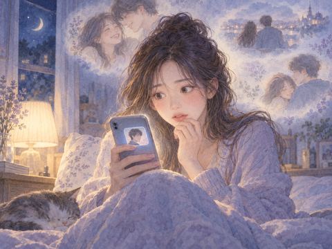 元彼からのLINE通知を見て懐かしそうに戸惑う女性