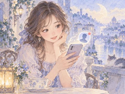 知らない異性からのLINEを不思議そうに見つめる女性