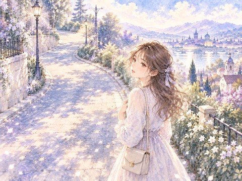 見通しのよい道端の茂みで周囲を気にする女性