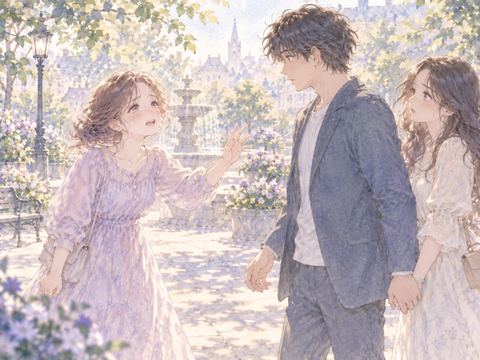 別の女性と手をつなぐ恋人に怒って抗議するアザミ
