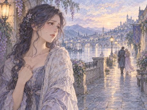 別の女性と去る恋人を見送り涙を流すアザミ