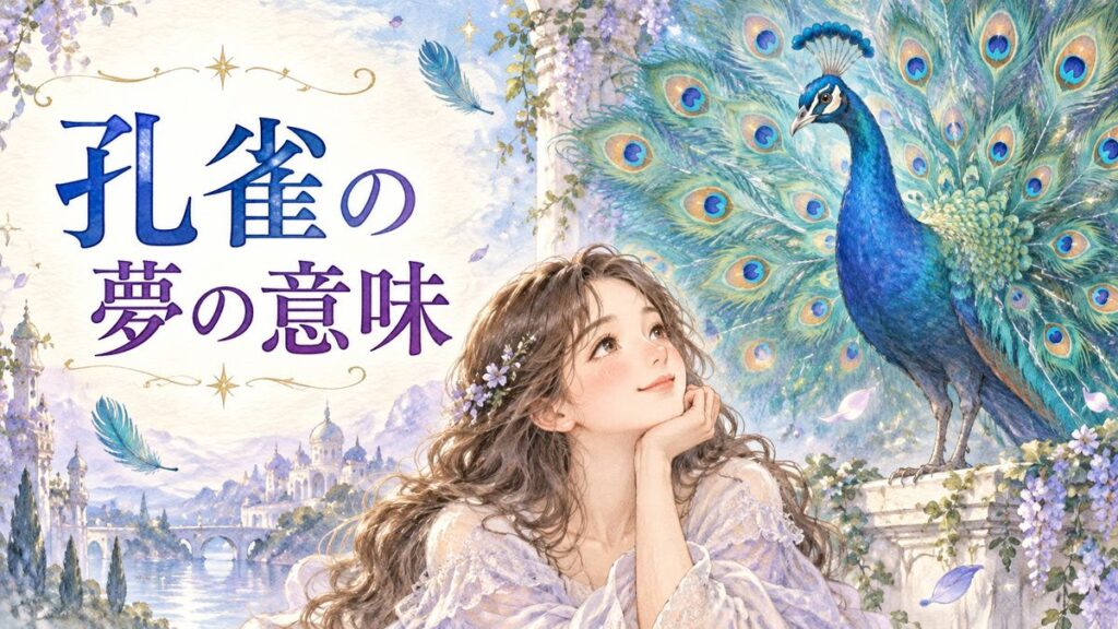 色鮮やかな羽を広げる孔雀を微笑みながら見つめる大人の女性