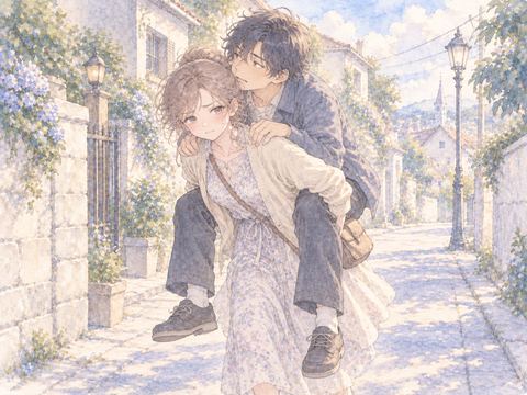 背中の人を抱え直し不安そうに足元を見る女性