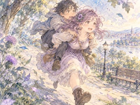 成人をおんぶしたままつまずき膝をつく女性
