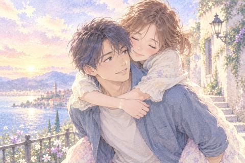 彼氏におんぶされ安心する大人の女性