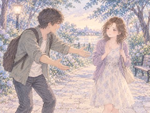 目的地でおんぶした成人を下ろし笑顔を交わす女性