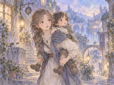 見知らぬ子供をおんぶして少し戸惑う女性