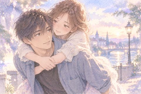 元彼におんぶされ懐かしそうな大人の女性