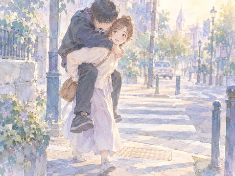 見知らぬ成人をおんぶして戸惑う女性
