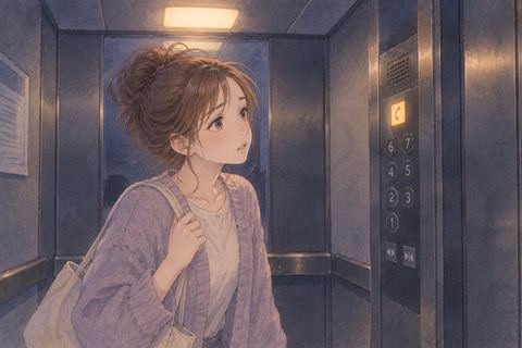 雷と停電に驚く女性