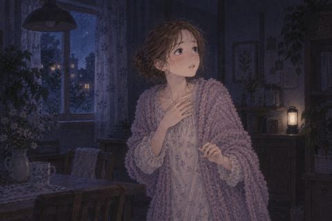 停電に驚き周囲を見回す女性