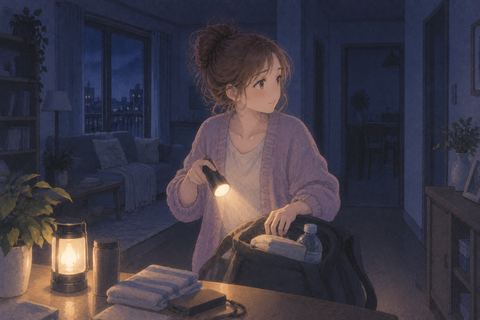 停電中も落ち着いて周囲を見る女性