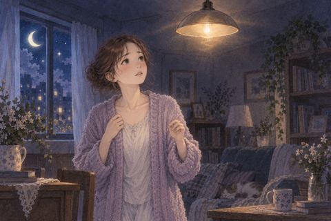停電した店内で商品を見る女性