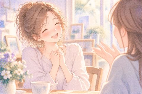 褒められて満面の笑顔になる大人の女性
