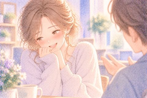 褒められて照れながら目をそらす大人の女性