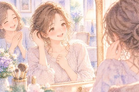 容姿を褒められて照れながら微笑む大人の女性