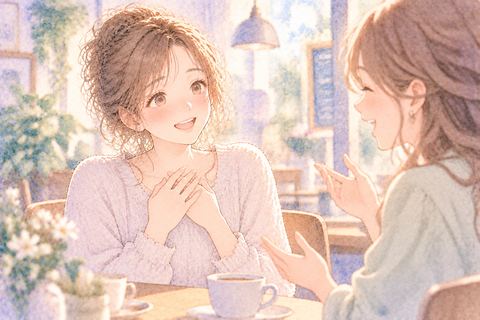 優しい性格を褒められて微笑む大人の女性