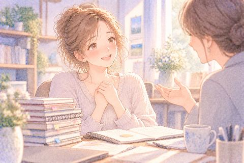 長く続けた努力を褒められて安堵する女性
