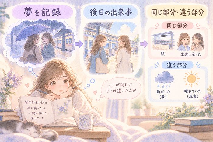 夢の記録と後日の出来事を照らし合わせる図解