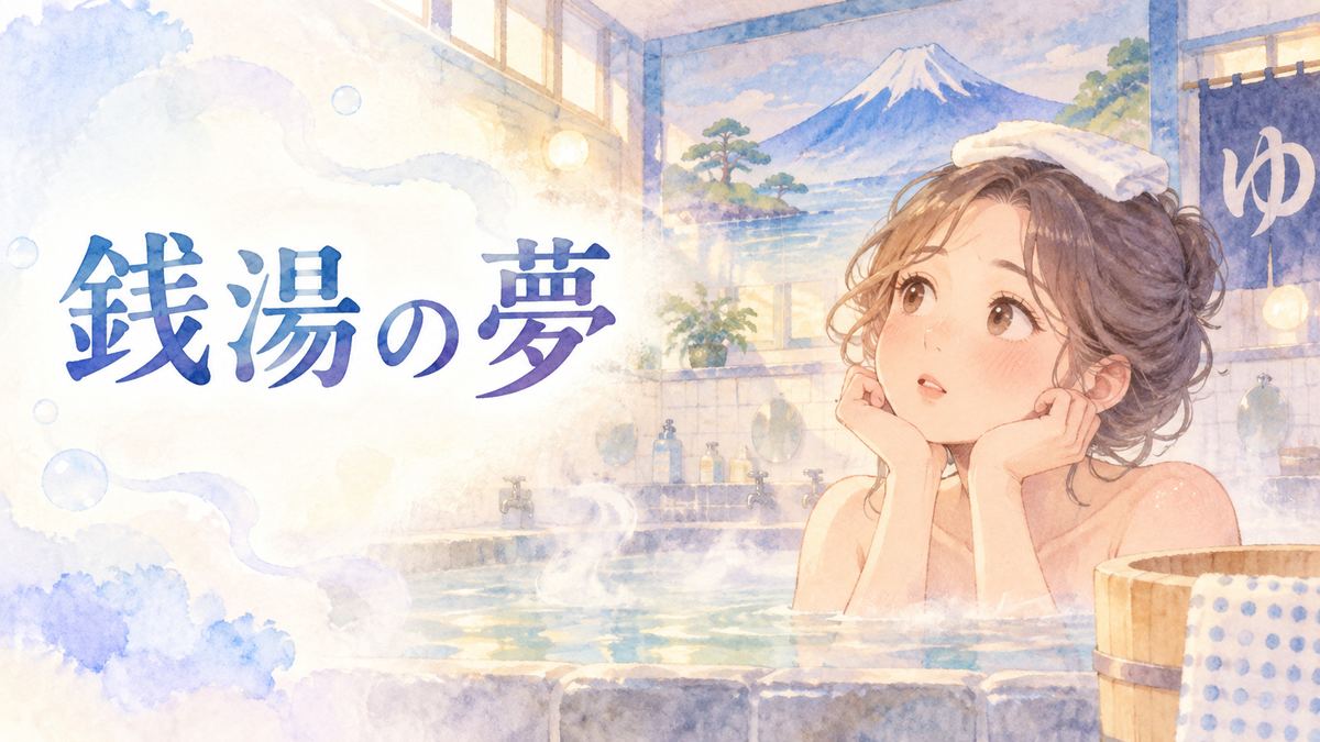 湯気の立つ銭湯を見つめる大人の女性