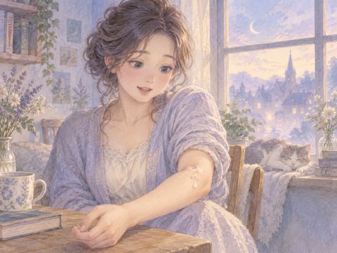 腕のおできから自然に膿が出て安心する女性