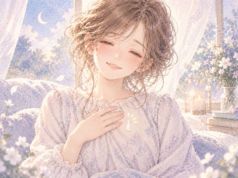 胸元から白い雫が離れ切なそうに見つめる女性