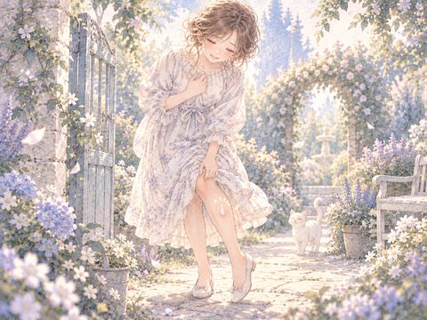 ふくらはぎから白い雫が出て歩き始める女性