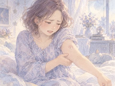腕から膿が出る痛みに顔をしかめる女性