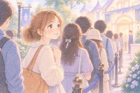 行列で楽しそうに順番を待つ大人の女性