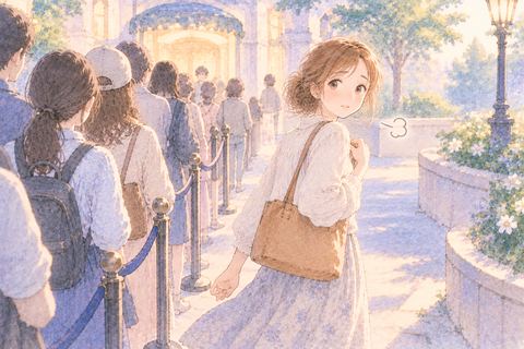 行列から横へ抜けて歩き出す女性
