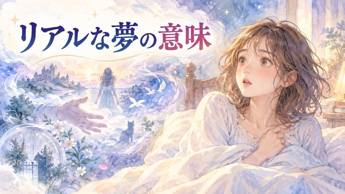 目覚めて夢の余韻に戸惑う女性と浮かぶ夢の場面