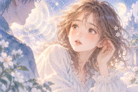 夢の中で誰かの声に耳を澄ます女性