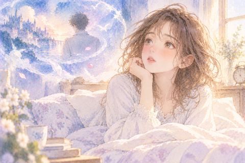 目覚めても夢の余韻を感じる女性