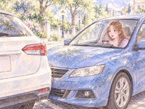 前の車に追いついて追突した女性の運転する車
