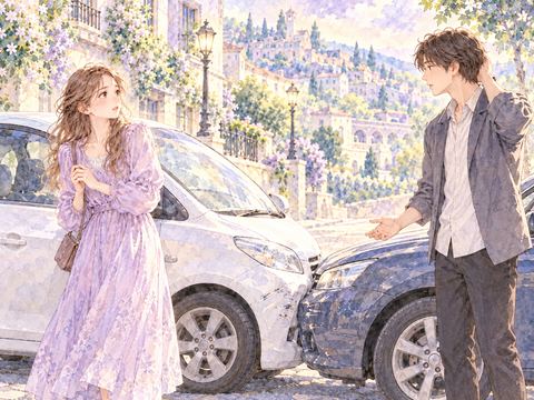 知らない運転者の車に追突して戸惑う女性
